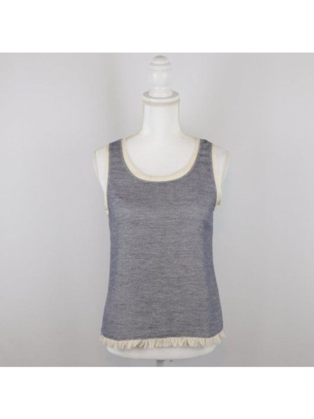 Urban Outfitters Drew Women's XS Blue Cream Scoop Neck Fringed Knit Tank Top
